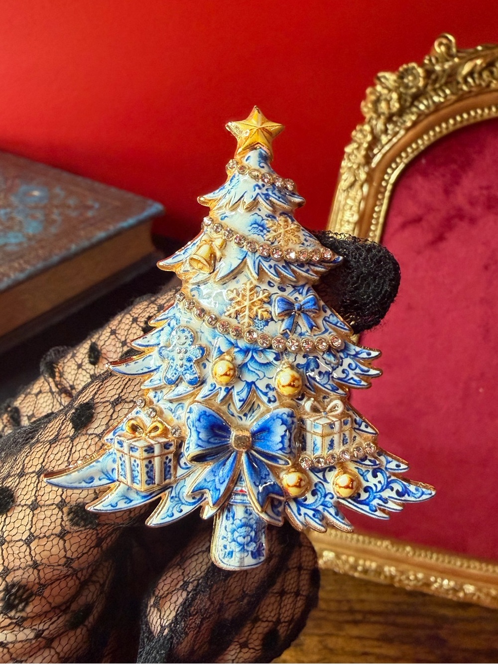 Royal Blue Christmas Tree Brooch